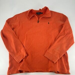 Polo Ralph Lauren Mens XXL Orange 1/4 Zip Cotton Ribbed Pullover Sweater Pony